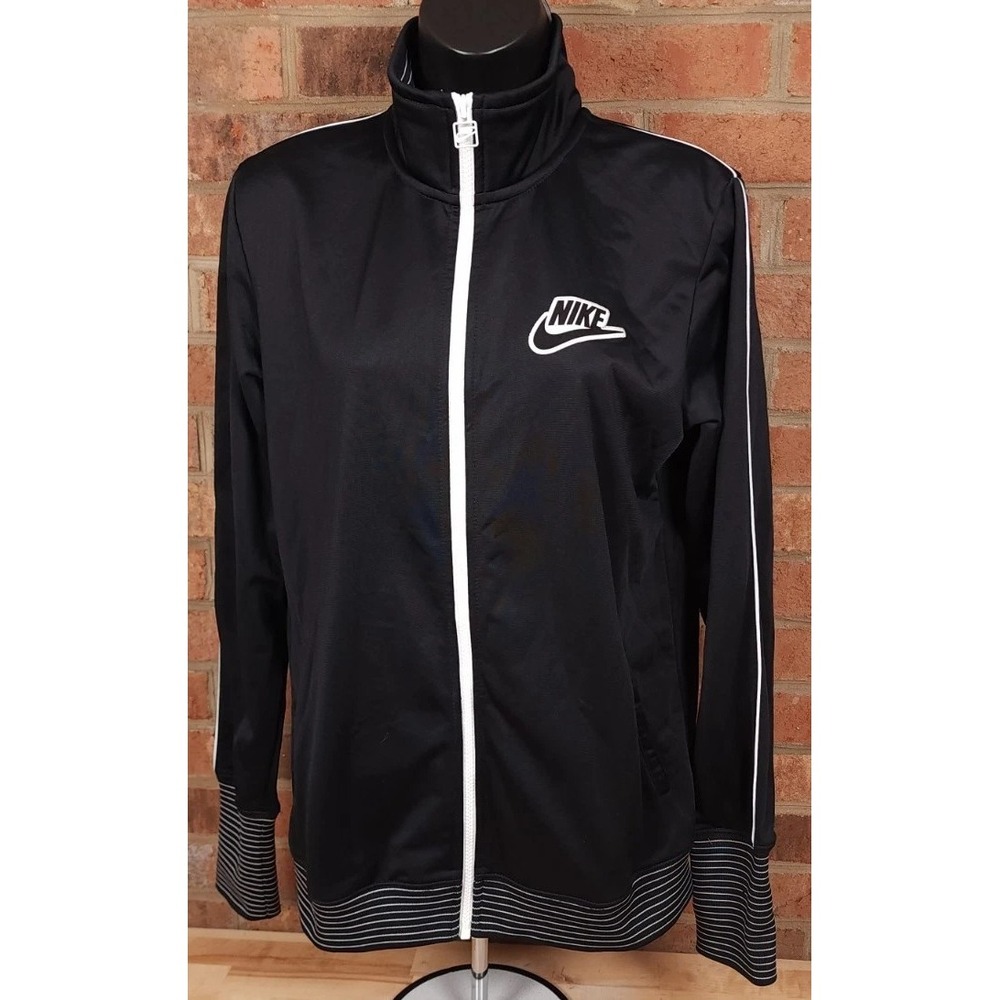 Nike Black Nylon Full Zip Track Sport Jacket Retro Womens Large